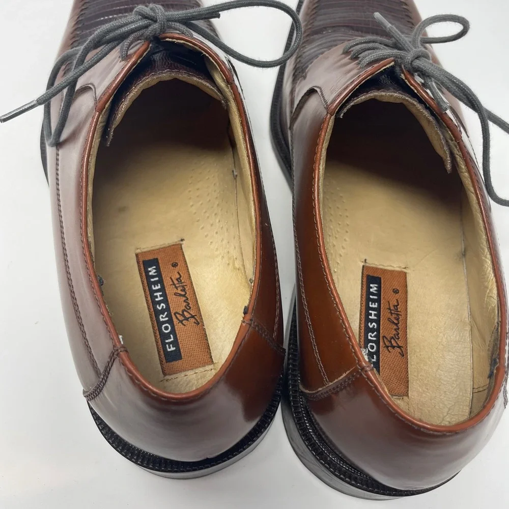 Florsheim Barletta Mens 11.5 D Brown Lizard Embossed Leather Square Toe Oxfords